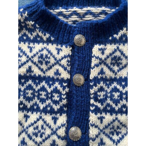 Vintage Homemade 100% Wool Nordic Style Sweater Cardigan - Picture 3 of 4